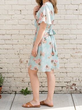 Jessica Howard Floral Dress Blue Cottagecore Spring Midi Wrap Style Tie Waist 10